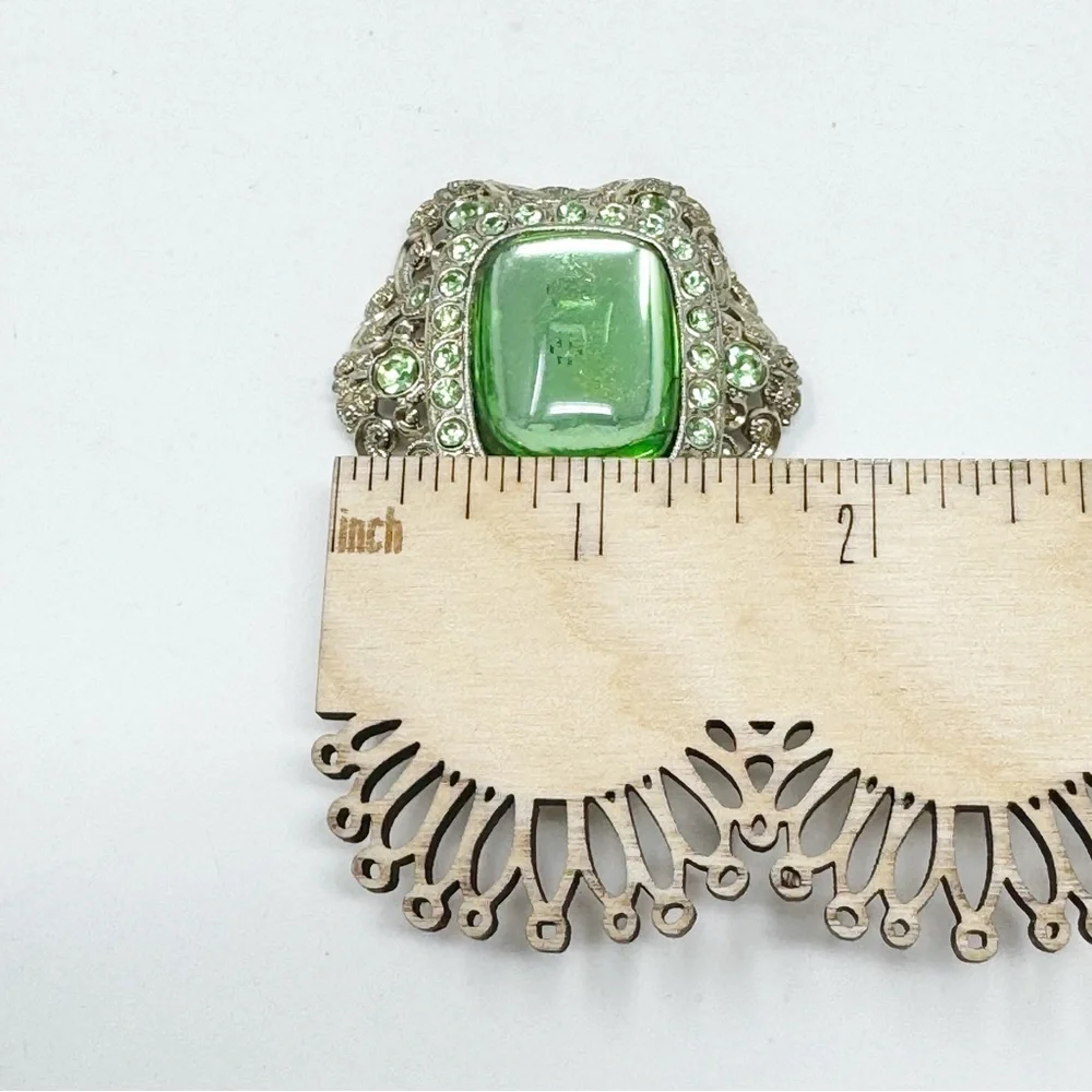 West Germany Pale Green Victorian Style Vintage Brooch Very Lightweight Metal